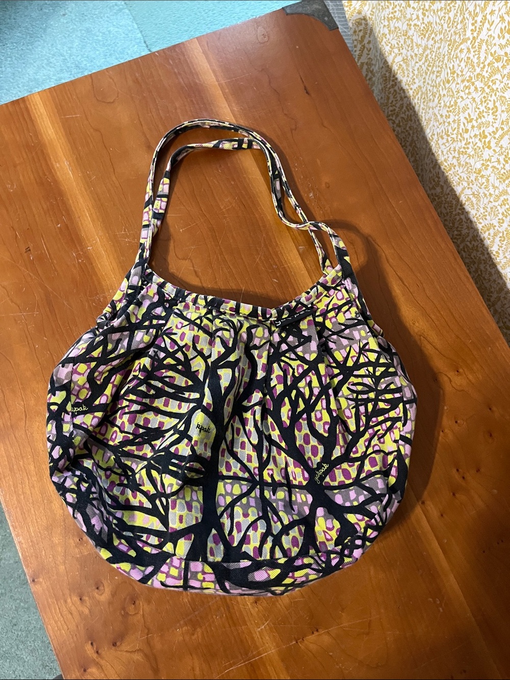 Yak Pak Multicolor Pink Yellow Cream Printed Shoulder Bag